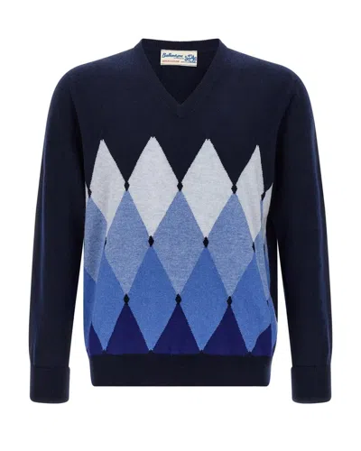 Ballantyne Argyle Pattern Sweater In Blue