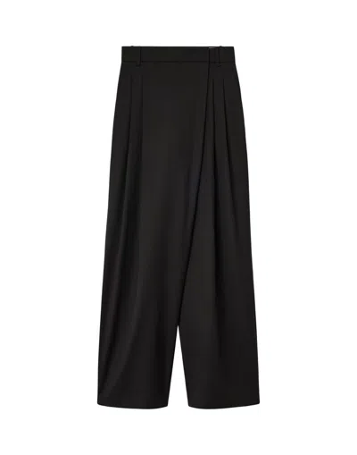 Ganni Womens Black Pleated Wide-leg Wool Trousers In Black
