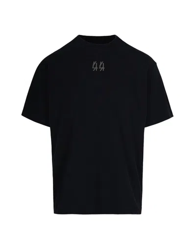 44 Label Group Black Crewneck T-shirt With Logo On The Front And Maxi Logo On The Rear In Cotton Man In Black