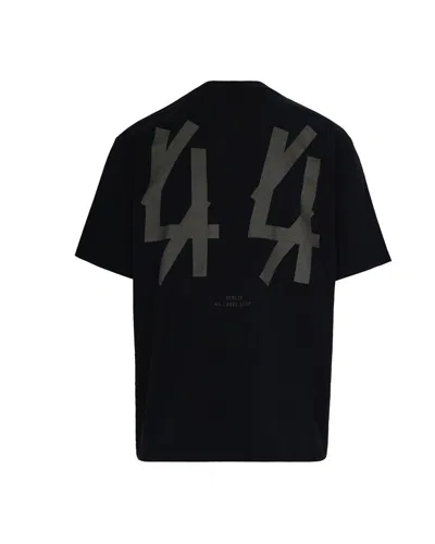 44 Label Group Black Crewneck T-shirt With Logo On The Front And Maxi Logo On The Rear In Cotton Man In Black