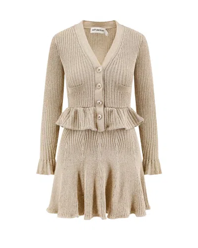Self-portrait Metallic-effect Ruffled Knit Dress In Neutral