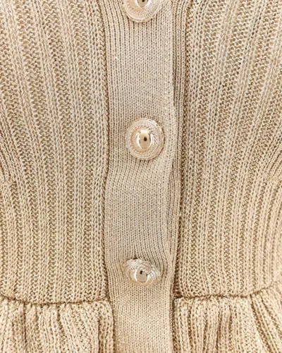 Self-portrait Metallic-effect Ruffled Knit Dress In Neutral