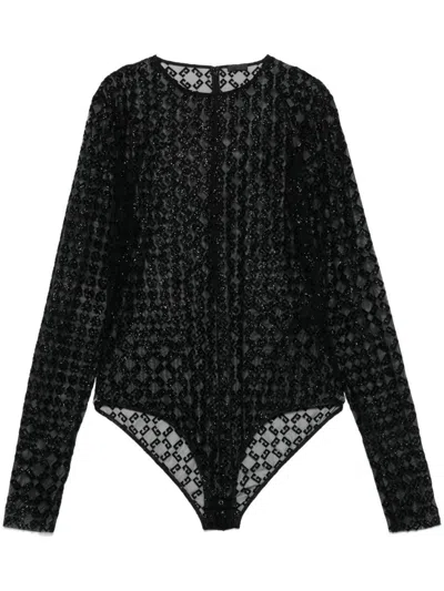 Givenchy Logo Monogram Semi-sheer Bodysuit In Black