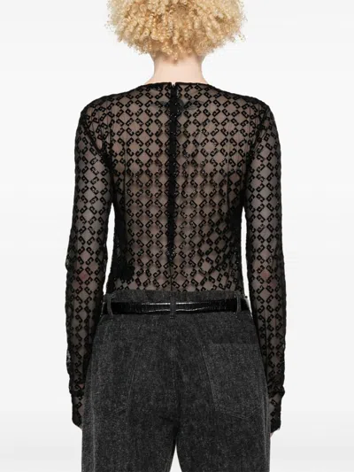 Givenchy Logo Monogram Semi-sheer Bodysuit In Black