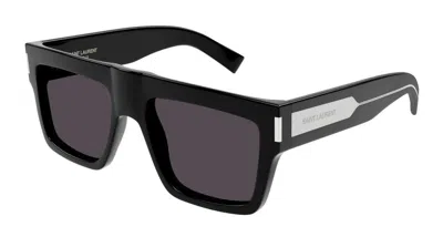 Saint Laurent Black Crystal Black Acetate Sunglasses In Animal Print