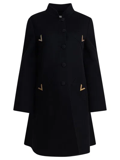Valentino Embellished Stand Collar Coat With Pocket Detail In Black