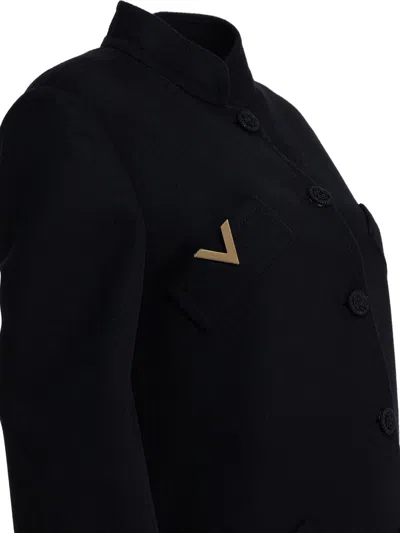 Valentino Embellished Stand Collar Coat With Pocket Detail In Black