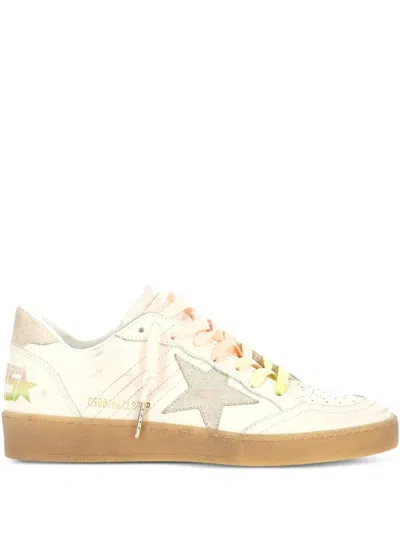 Golden Goose Ball Star Sneakers In Leather With Laminated Star And Suede Heel Tab Shoes In White
