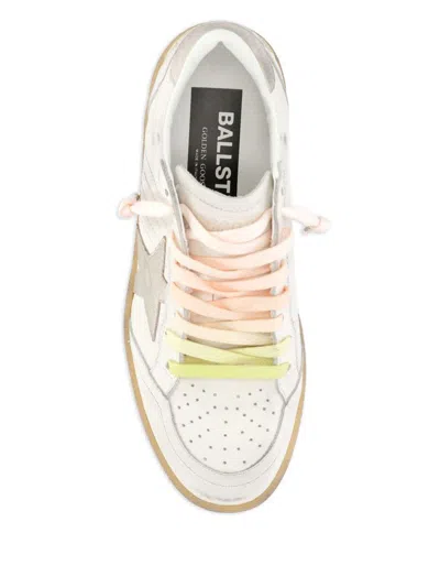 Golden Goose Ball Star Sneakers In Leather With Laminated Star And Suede Heel Tab Shoes In White