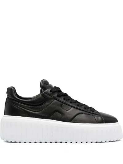 Hogan H-stripes Quilted Platform Lace-up Sneakers In Black