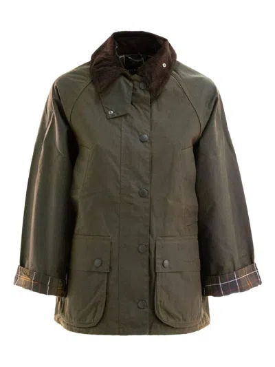 Barbour Corduroy-collar Tartan-cuff Jacket In Green