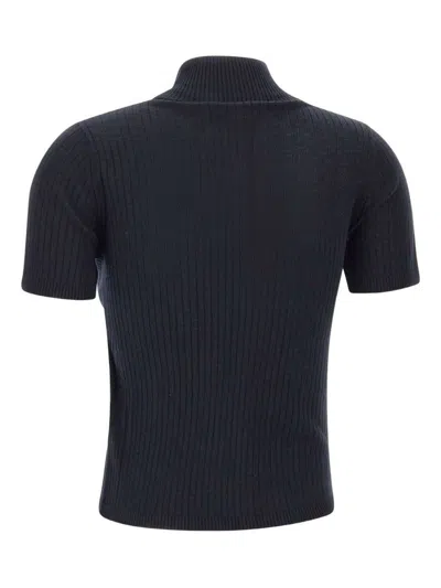 Max Mara Turtleneck Ribbed Top In Blue