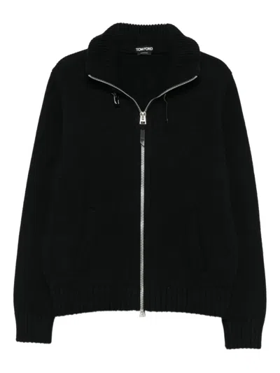 Tom Ford Merino Wool Jacket High Collar In Black
