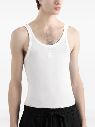 Dolce & Gabbana Dg White Cotton Tank Top In White