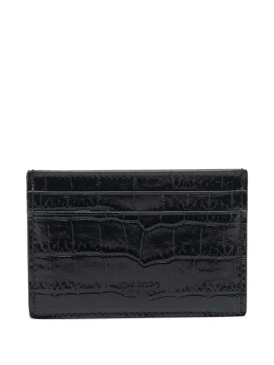 Tom Ford Black Crocodile Effect Leather Card Holder In Black