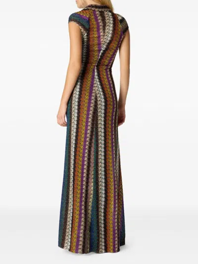 Missoni Stripe Twist Front Raschel Mesh Maxi Dress In Brown