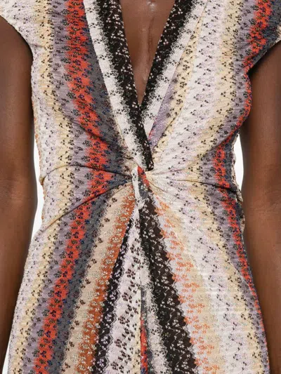Missoni Stripe Twist Front Raschel Mesh Maxi Dress In Brown