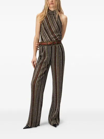 Missoni Wide-leg Striped Trousers With Textured Metallic Finish In Brown