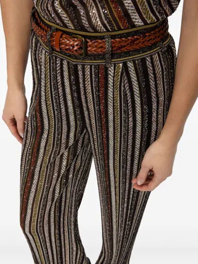Missoni Wide-leg Striped Trousers With Textured Metallic Finish In Brown