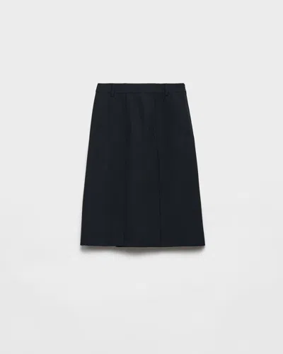 Prada Midi Skirt With Side Slit And Pleats In Black