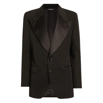 Dolce & Gabbana Single-breastedwool And Silk Blend Jacket In Black