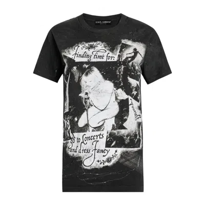 Dolce & Gabbana Graphic Print Cotton T-shirt With Ribbed Neck In Black