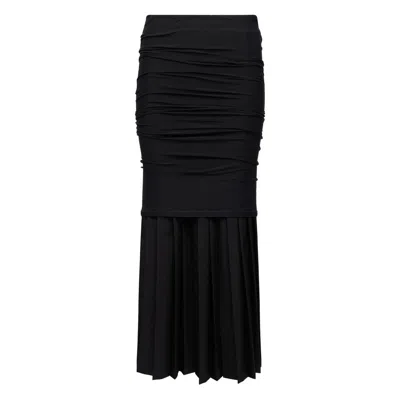 Mm6 Maison Margiela Pleated Draped Midi Skirt In Black