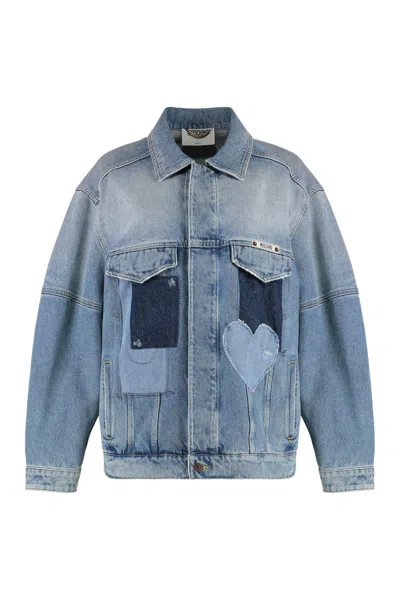 Moschino Patchwork Denim Jacket In Blue