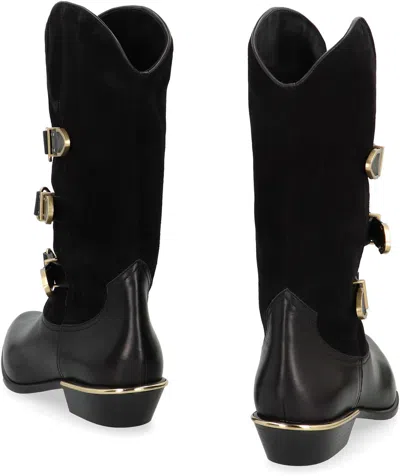 Isabel Marant Mexia Studded Leather And Suede Knee Boots In Black