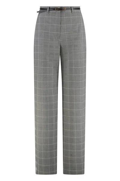 Max Mara Studio Mazurca Prince Of Wales Motif Wool Trousers In Gray