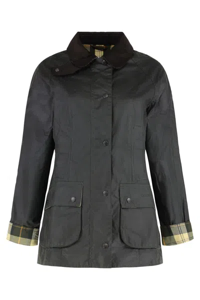 Barbour Beadnell Waxed Cotton Jacket In Black