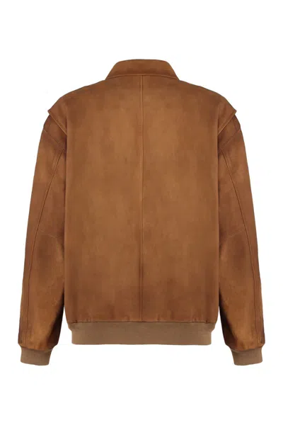 Miu Miu Lamb Leather Jacket Dropped Shoulders In Brown