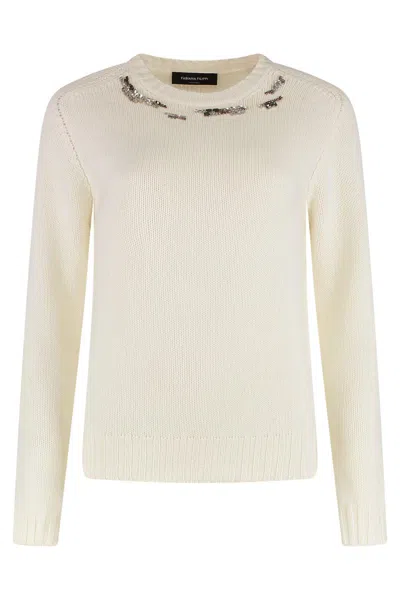 Fabiana Filippi Wool-blend Crew-neck Sweater In Neutral