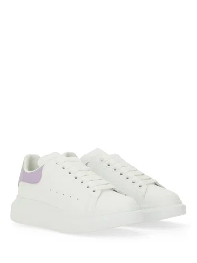 Alexander Mcqueen White Leather Sneakers With Lilac Leather Heel In White