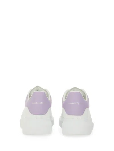 Alexander Mcqueen White Leather Sneakers With Lilac Leather Heel In White