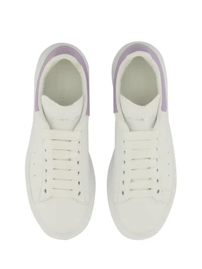 Alexander Mcqueen White Leather Sneakers With Lilac Leather Heel In White