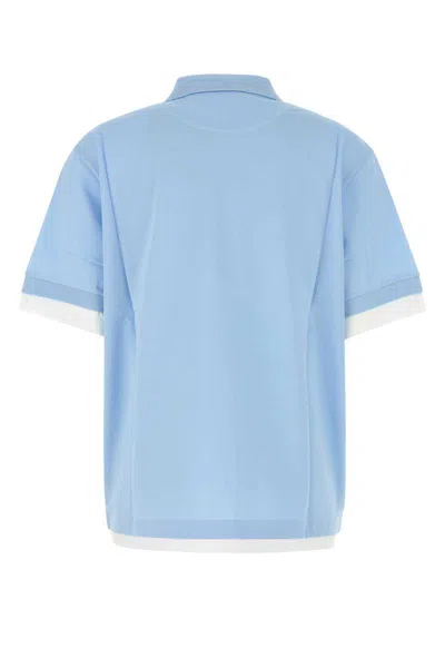 Prada Piquet Polo Shirt With Ribbed Cuffs And Collar In Blue
