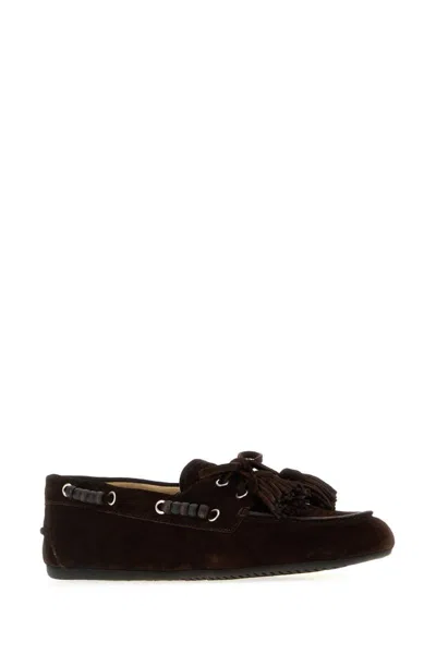 Miu Miu Suede Loafers Featuring Tassel Detail In Brown