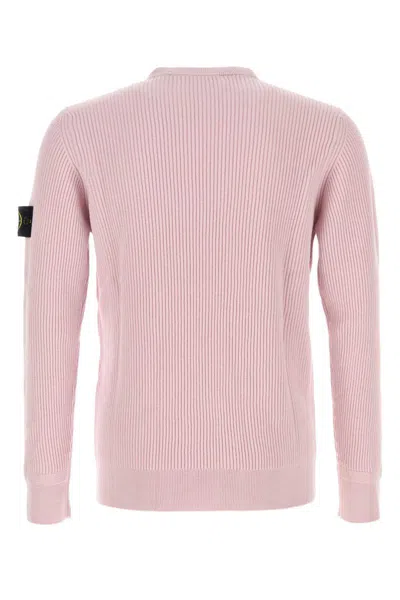 Stone Island Ribbed Texture Long Sleeve Wool Sweater In Pink