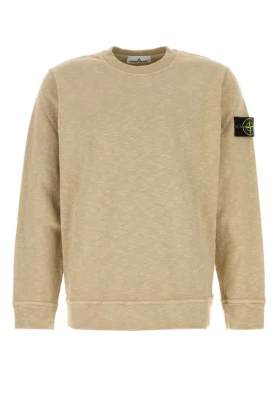 Stone Island Crew Neck Long Sleeve Sweatshirt With Ribbed Cuffs And Hem In Brown