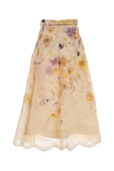 Zimmermann Womens Pansy Floral Memento Embroidered Linen And Silk Midi Skirt Xs In Yellow