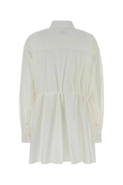 Balenciaga Shirt Dress With Pleated Design And Elastic Waist In White