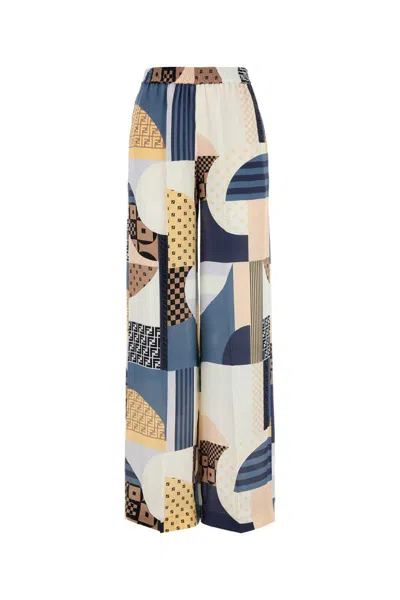 Fendi Patchwork Print Silk Pants In Multi