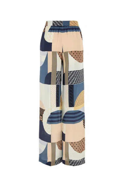 Fendi Patchwork Print Silk Pants In Multi