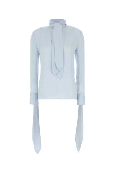 Givenchy Silk Blouse With Bow Detail And High Neck In Blue