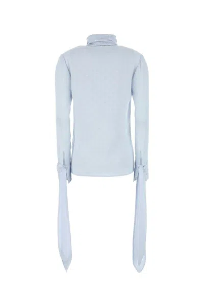 Givenchy Silk Blouse With Bow Detail And High Neck In Blue
