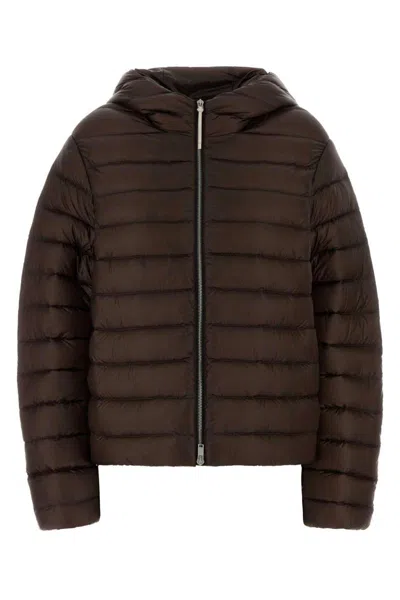 Jil Sander Hooded Quilted Down Jacket With Long Sleeves In Brown