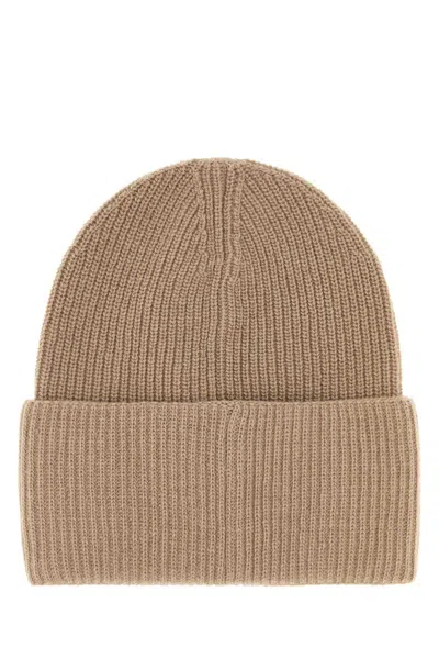Moncler Camel Wool Beanie Hat In Brown