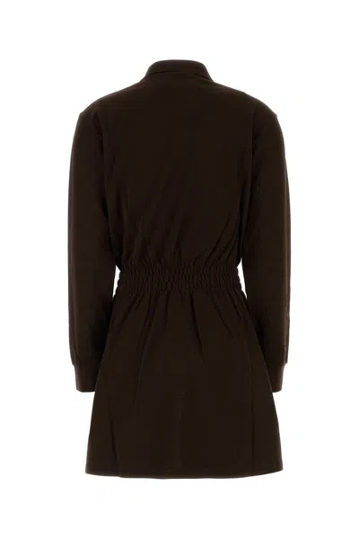 Miu Miu Logo-print Cotton Dress In Brown