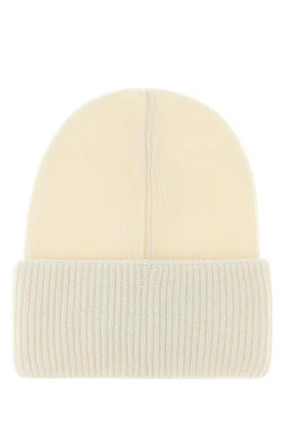 Moncler Ivory Wool Beanie Hat In Neutral